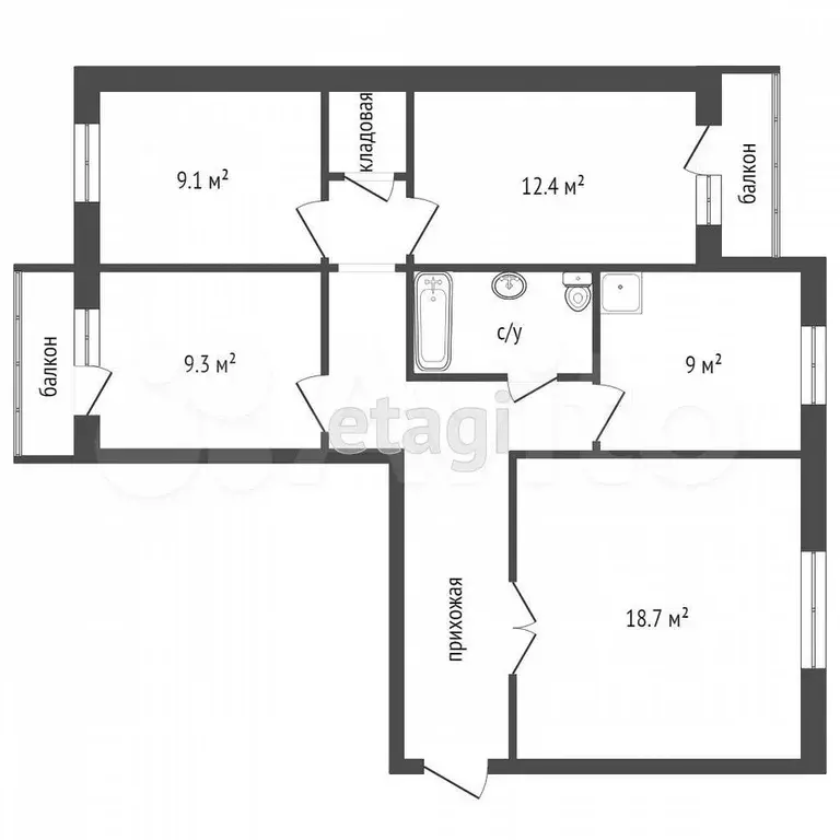 4-к. квартира, 78,1 м, 1/9 эт. - Фото 0