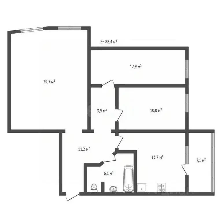 3-к кв. Тульская область, Тула ул. Седова, 12В (120.1 м) - Фото 2