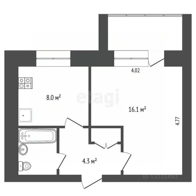 1-к кв. Вологодская область, Вологда ул. Чкалова, 1А (34.9 м) - Фото 1