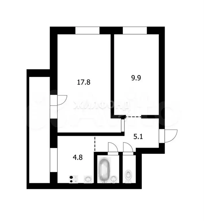 2-к. квартира, 43 м, 1/9 эт. - Фото 0