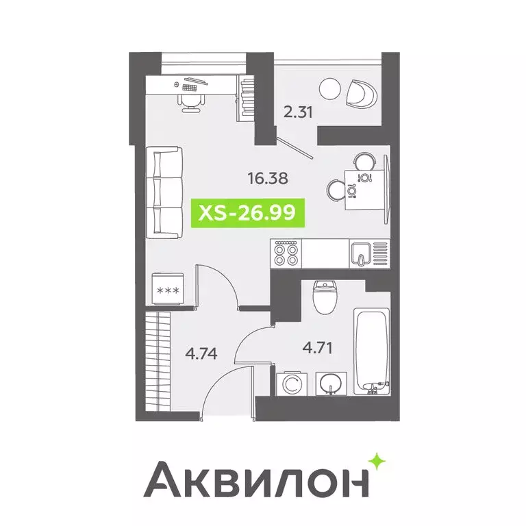 Квартира-студия: Санкт-Петербург, бульвар Головнина, 6к1 (26.99 м) - Фото 0