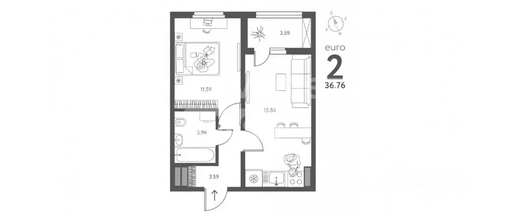 2-к кв. Липецкая область, Липецк ул. Перова (37.0 м) - Фото 2