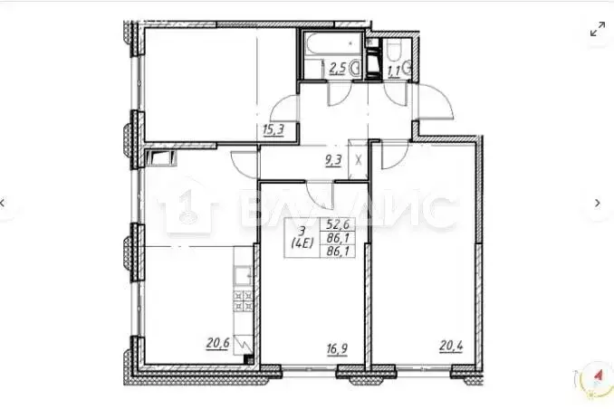 3-комнатная квартира: Санкт-Петербург, улица Дыбенко, 3 (86.1 м) - Фото 1