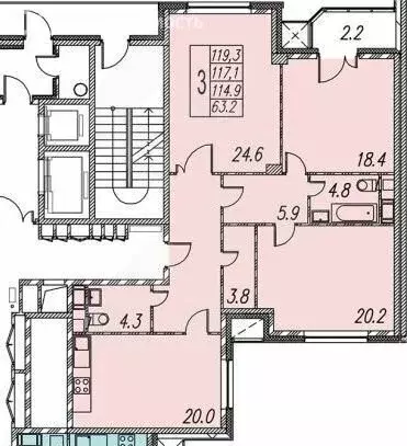 3-комнатная квартира: Москва, Мосфильмовская улица, 88к4с1 (119 м) - Фото 0