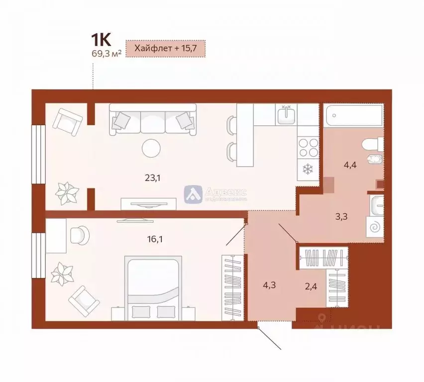 1-к кв. Тюменская область, Тюмень ул. Новаторов, 28 (53.61 м) - Фото 1