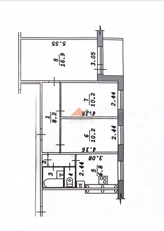 3-к. квартира, 56,1 м, 7/9 эт. - Фото 0