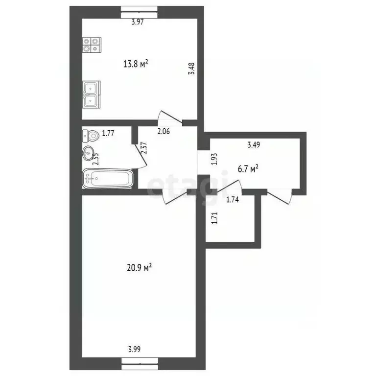 1-к кв. Ханты-Мансийский АО, Ханты-Мансийск ул. Гагарина, 126 (53.5 м) - Фото 2