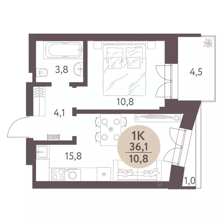 1-к кв. Новосибирская область, Новосибирск  (36.1 м) - Фото 0