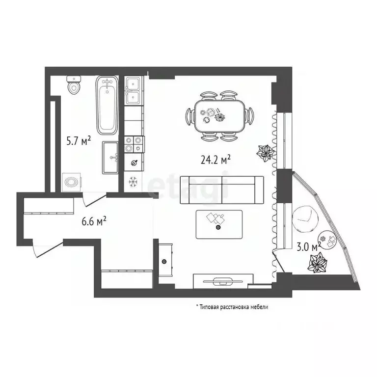 Студия Тюменская область, Тюмень ул. Чернышевского, 2Бк11 (36.4 м) - Фото 1