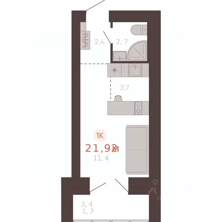1-к кв. Алтайский край, Новоалтайск ул. Южсиба, 52А (21.9 м) - Фото 1
