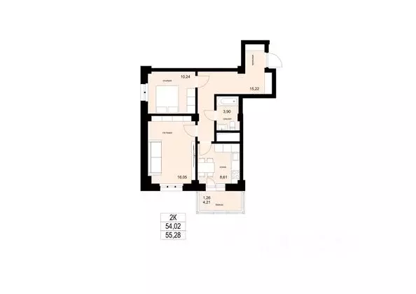 2-к кв. Красноярский край, Красноярск Лето жилой комплекс (55.2 м) - Фото 1