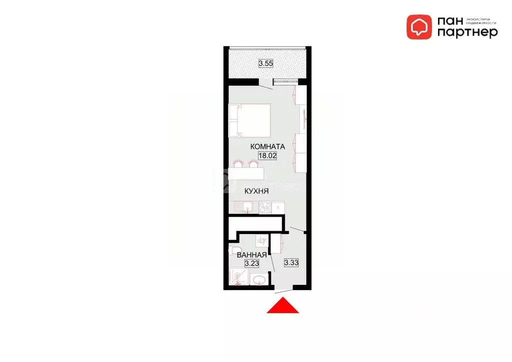 Студия Санкт-Петербург аллея Арцеуловская, 21 (24.4 м) - Фото 2