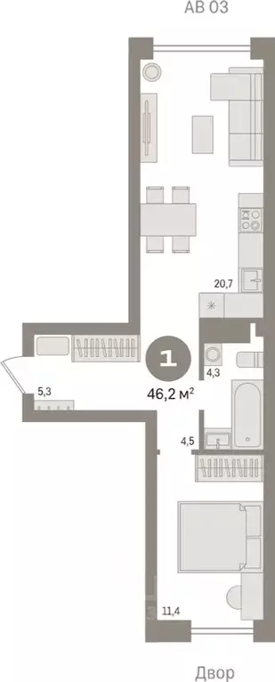 1-к кв. Новосибирская область, Новосибирск ул. Аэропорт, 88 (46.22 м) - Фото 1