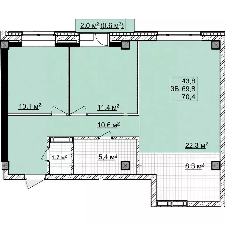 3-к кв. Томская область, Томск ул. Владимира Высоцкого, 8Д (69.8 м) - Фото 1
