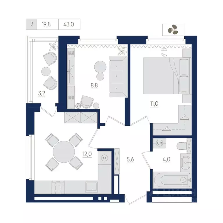 2-к кв. Башкортостан, Уфа ул. Евгения Столярова, 13 (43.0 м) - Фото 1