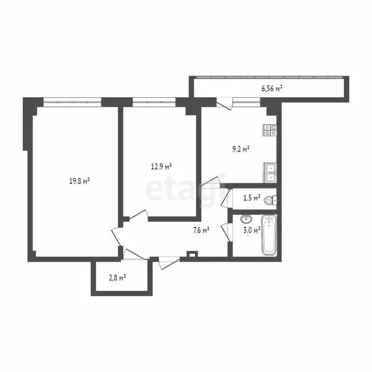 2-комнатная квартира: Ульяновск, улица Генерала Мельникова, 20 (55.2 ... - Фото 1