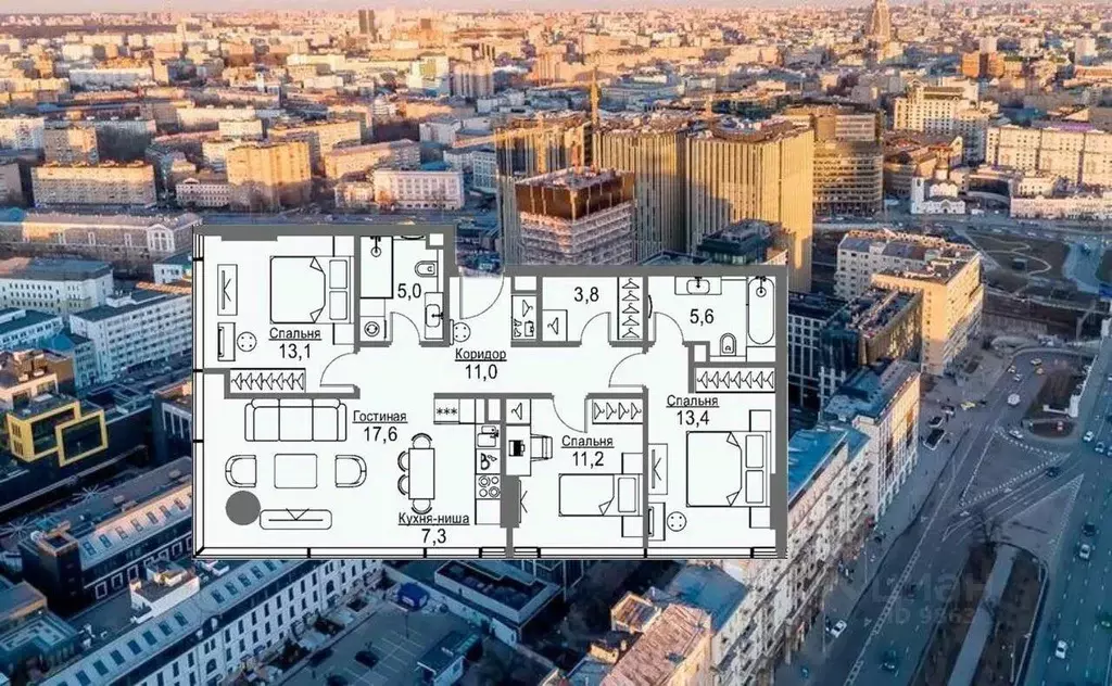 3-к кв. Москва Ленинградский просп., вл8 (88.0 м) - Фото 1