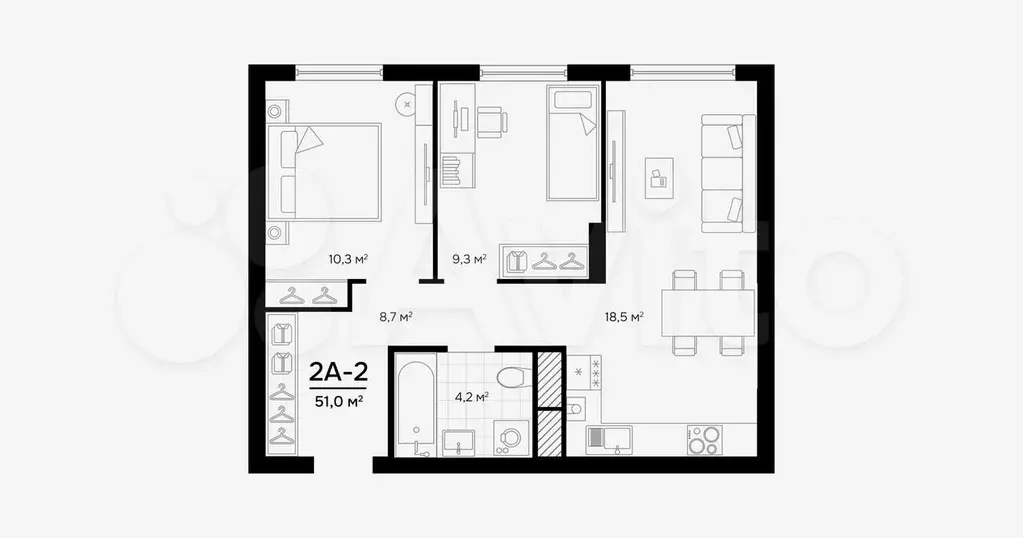 2-к. квартира, 51 м, 5/24 эт. - Фото 0