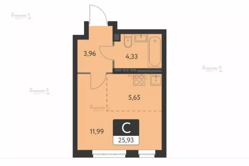 Квартира-студия: Екатеринбург, улица Академика Ландау, 39А (25.7 м) - Фото 1