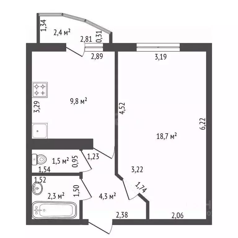 1-к кв. Башкортостан, Уфа ул. Мубарякова, 9/1 (38.0 м) - Фото 2