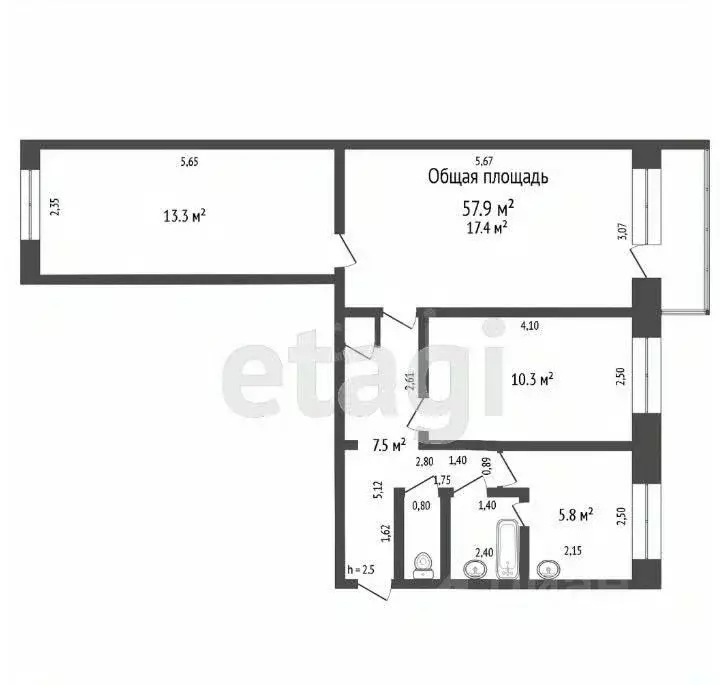 3-к кв. Брянская область, Брянск проезд Федюнинского, 8 (58.6 м) - Фото 2