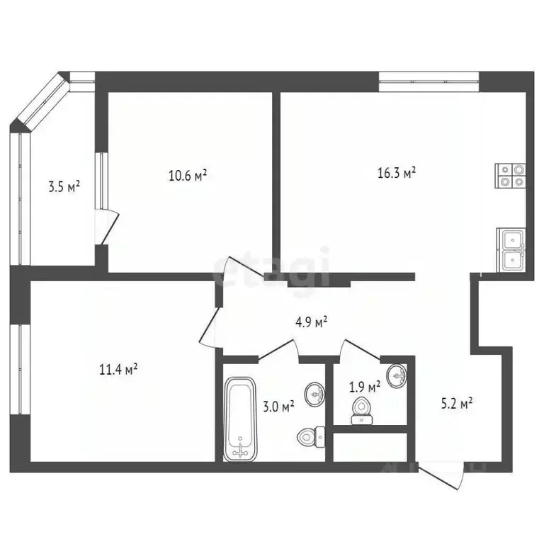 2-к кв. Тюменская область, Тюмень ул. Эльвиры Федоровой, 1к1 (52.7 м) - Фото 1