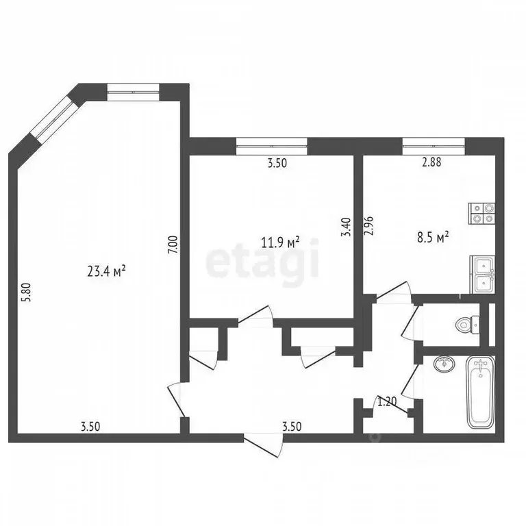 2-к кв. Ямало-Ненецкий АО, Надым наб. Имени С.А. Оруджева, 52 (58.0 м) - Фото 0