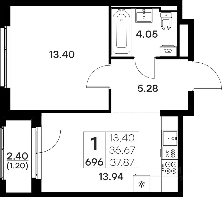 1-к кв. Владимирская область, Владимир  (37.87 м) - Фото 0