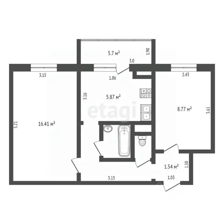 2-к кв. Ханты-Мансийский АО, Нягань 2-й мкр, 1 (41.5 м) - Фото 1