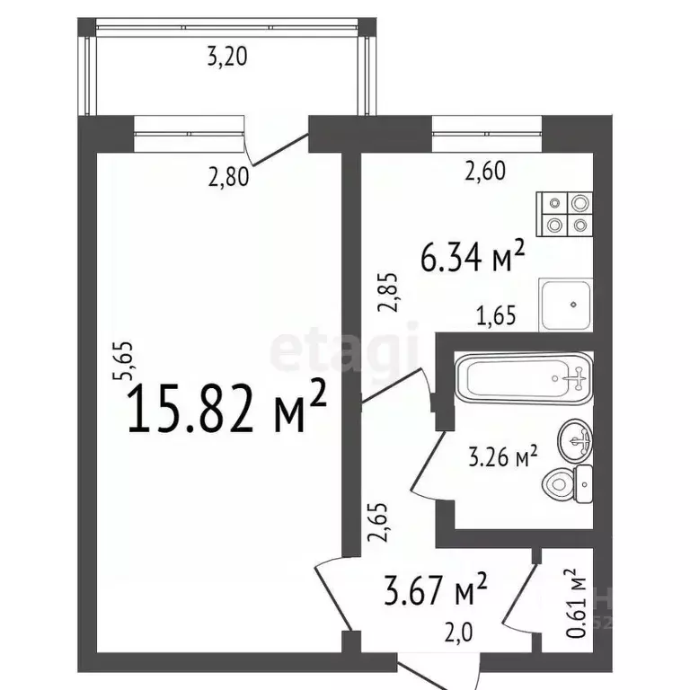 1-к кв. Ульяновская область, Ульяновск Хрустальная ул., 15 (31.4 м) - Фото 2