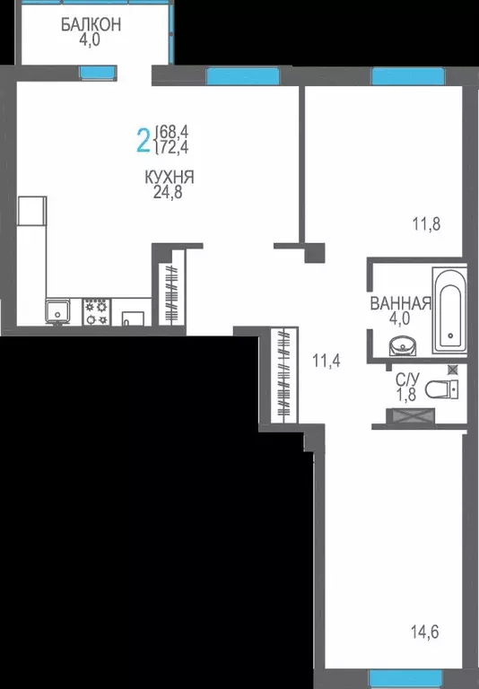 Продаётся 2-к квартира, 72.4 м - Фото 0