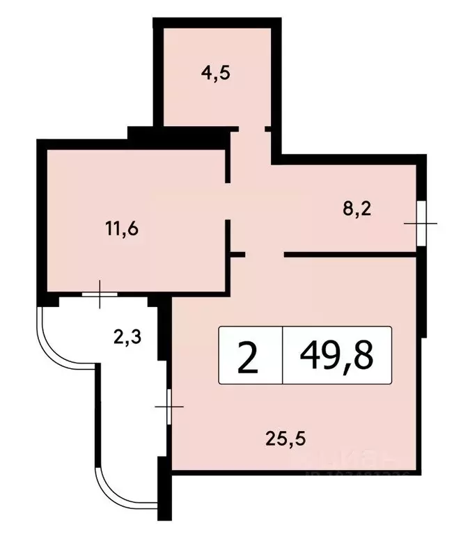 Квартира, 2 комнаты, 49.8 м - Фото 0