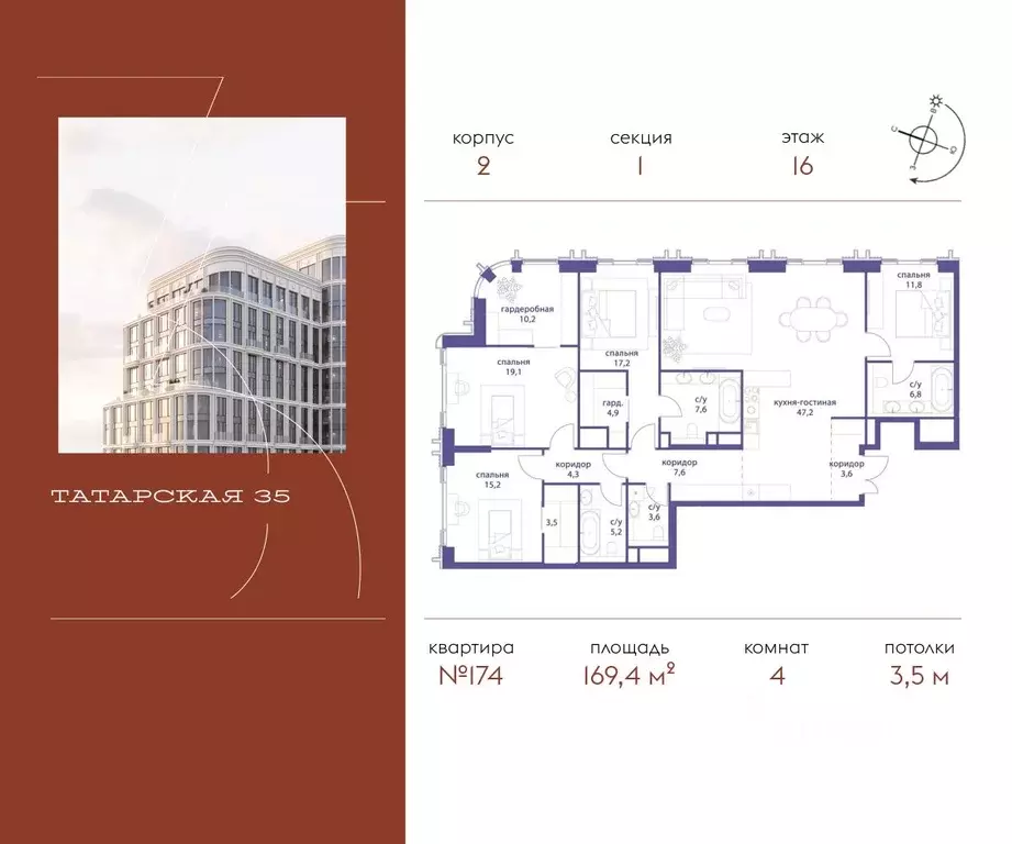 4-к кв. Москва Большая Татарская ул., 35С7-9 (169.4 м) - Фото 0