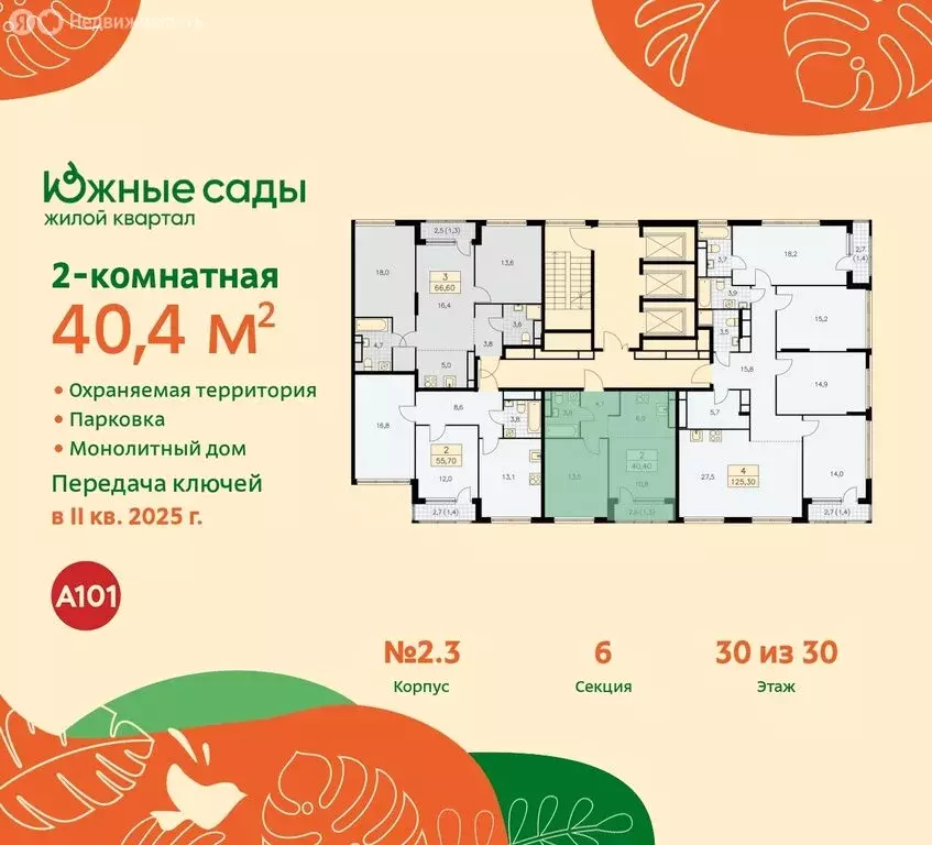2-комнатная квартира: Москва, жилой комплекс Южные Сады (40.4 м) - Фото 1