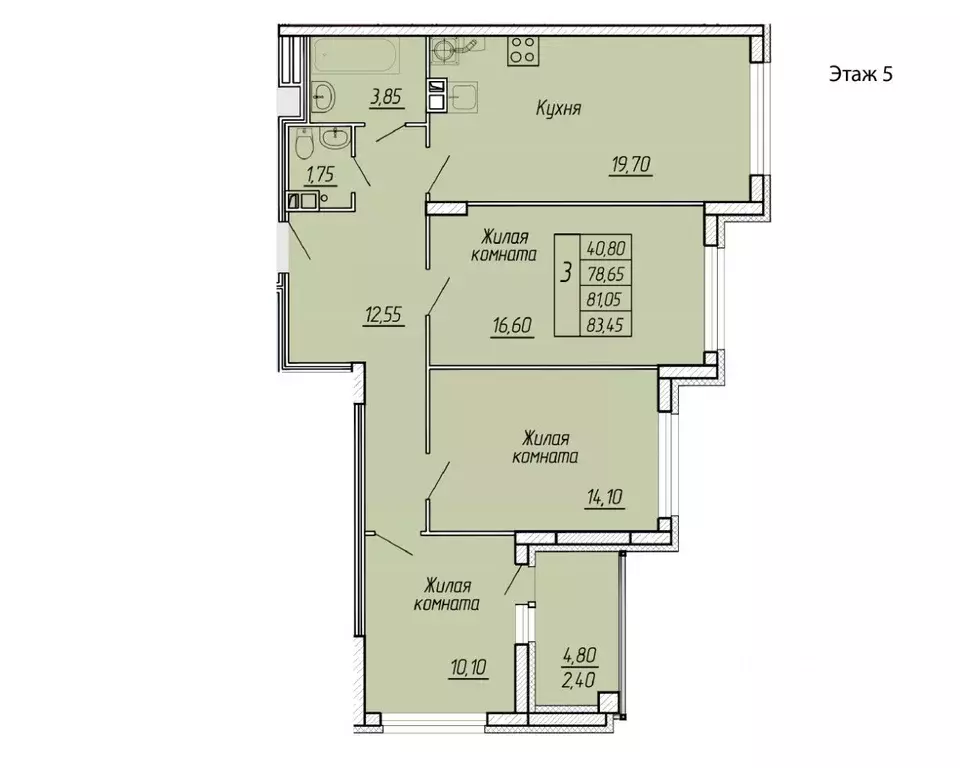 3-к кв. Ивановская область, Иваново ул. Жарова, 79 (83.45 м) - Фото 0