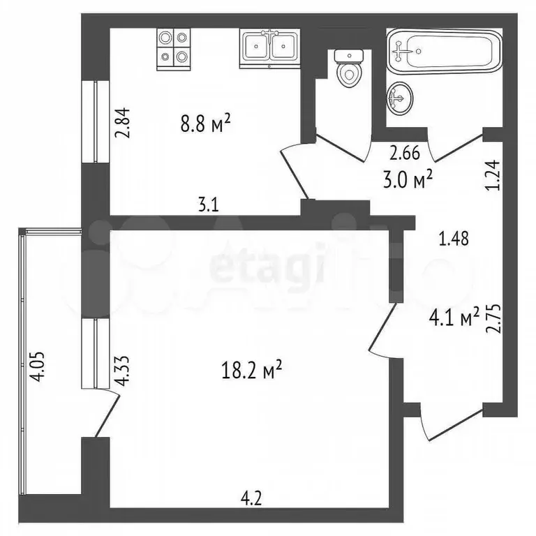 1-к. квартира, 37,5 м, 4/5 эт. - Фото 1