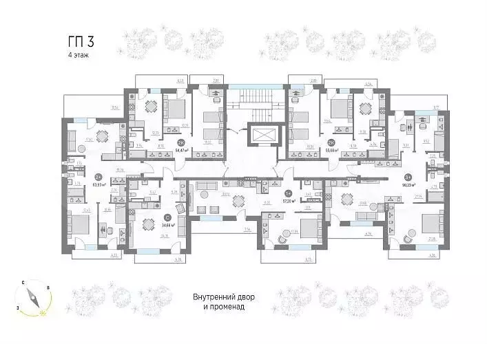 2-к. квартира, 63,8 м, 4/4 эт. - Фото 1