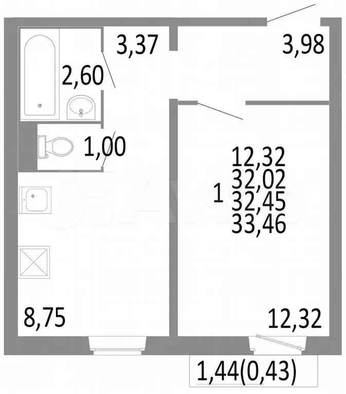 1-к. квартира, 32,5 м, 7/10 эт. - Фото 0