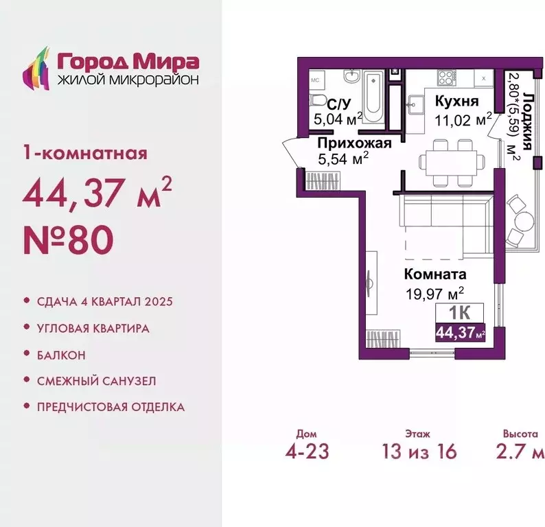 1-к кв. Крым, Симферополь Город Мира жилой комплекс (44.47 м) - Фото 0