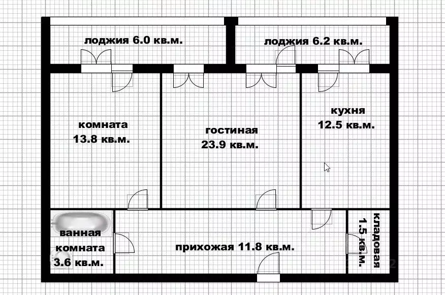 2-к кв. Башкортостан, Уфа Комсомольская ул., 159/1 (73.2 м) - Фото 1