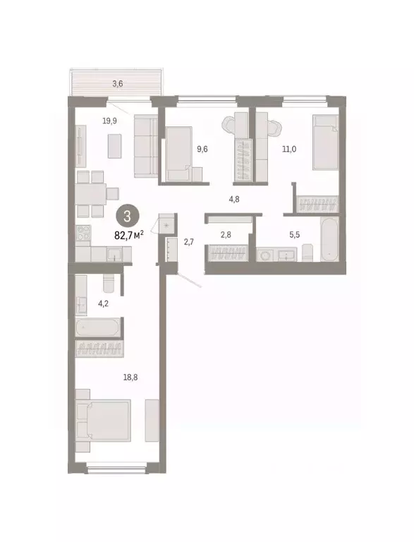 3-к кв. Омская область, Омск  (82.67 м) - Фото 2