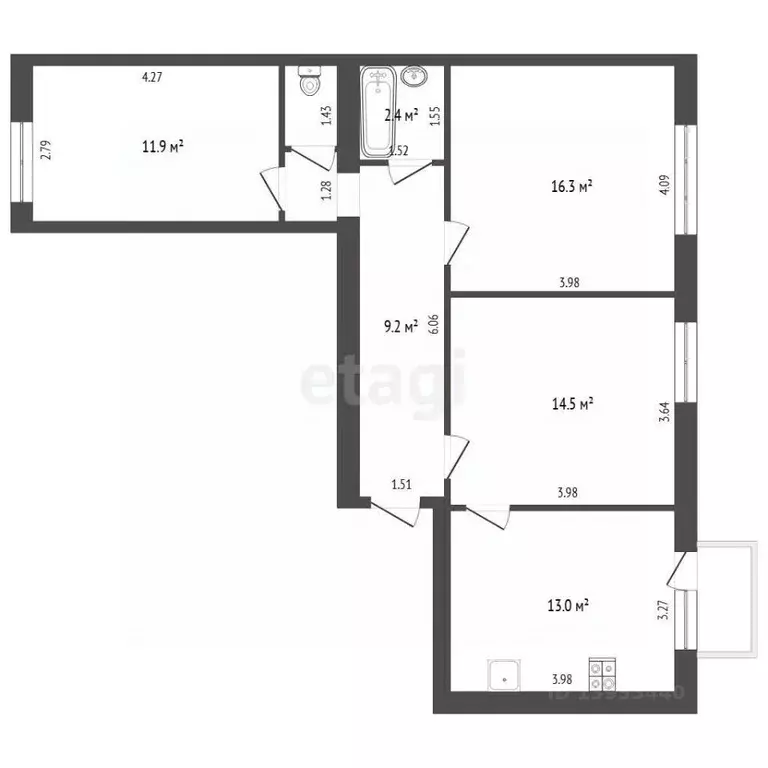 3-к кв. Тюменская область, с. Ярково ул. Южная, 34А/2 (71.8 м) - Фото 2
