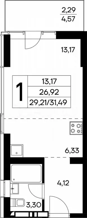 1-к. квартира, 31,5 м, 7/16 эт. - Фото 0