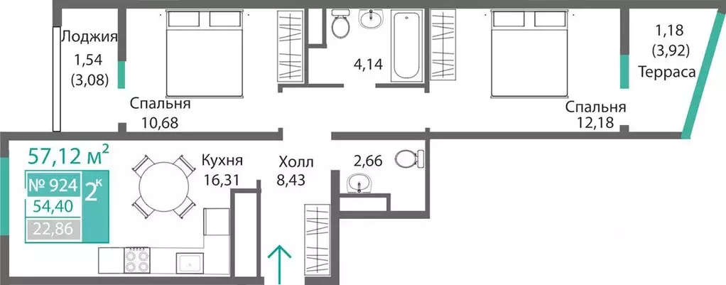 2-к кв. Крым, Симферополь Крымская роза мкр,  (57.12 м) - Фото 0