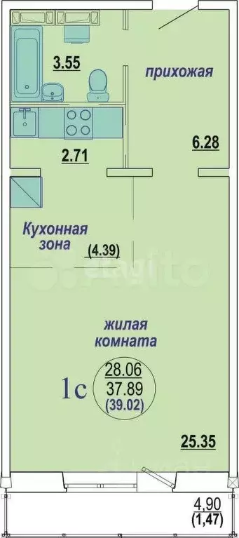 Квартира-студия, 39 м, 3/10 эт. - Фото 0