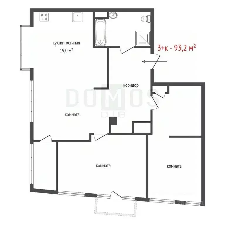 Квартира, 3 комнаты, 93.2 м - Фото 1