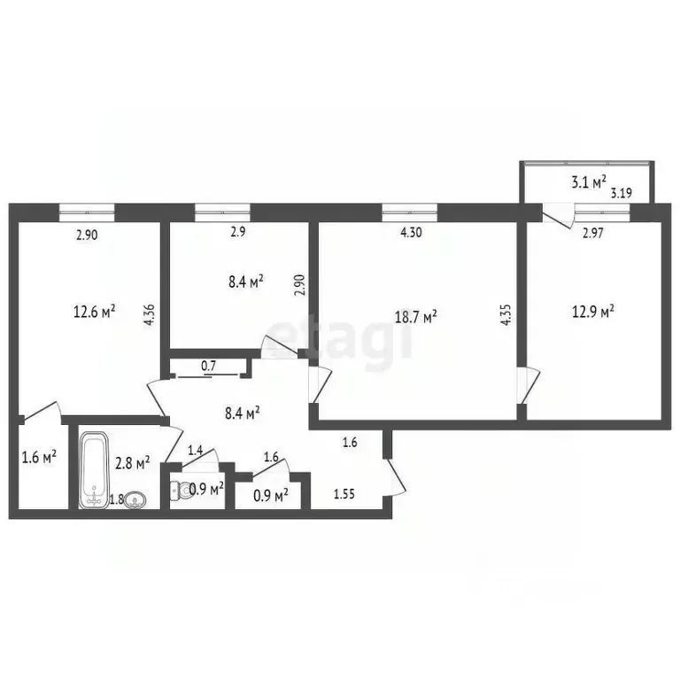 3-к кв. Ханты-Мансийский АО, Ханты-Мансийск ул. Рознина, 72 (66.4 м) - Фото 1