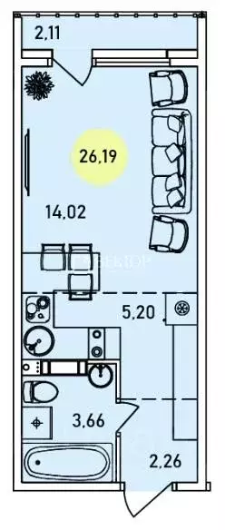 Студия Ярославская область, Ярославль 2-й мкр,  (26.19 м) - Фото 2