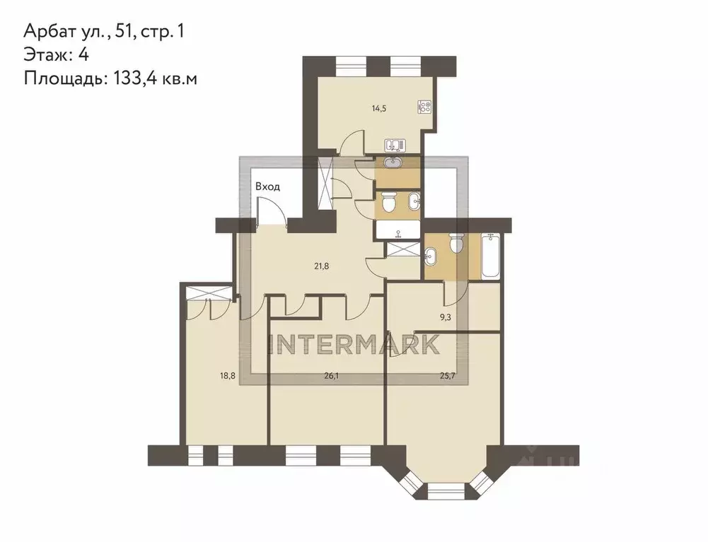 3-к кв. Москва ул. Арбат, 51С1 (133.4 м) - Фото 2