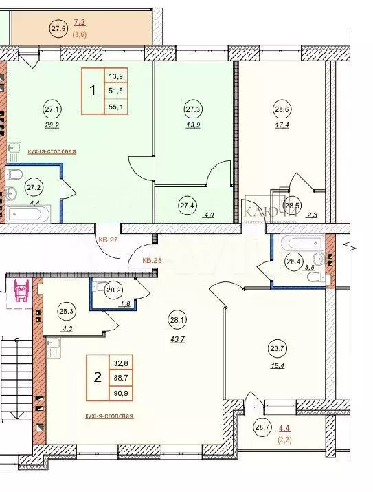 3-к. квартира, 90 м, 2/4 эт. - Фото 0